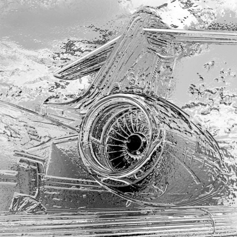 Stylized picture of jet engine and tail
