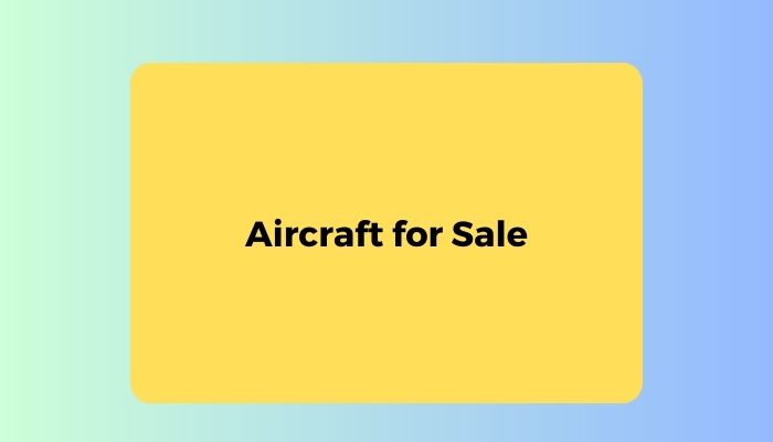 Background shades from green into blue from left to right with a yellow center box with the words "Aircraft for Sale" centered in the box